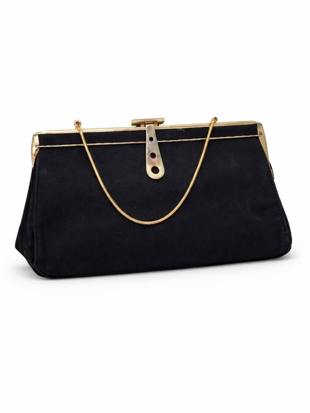 Unique Tab Clasp Vintage Coblentz Black Evening Clutch Gold Frame